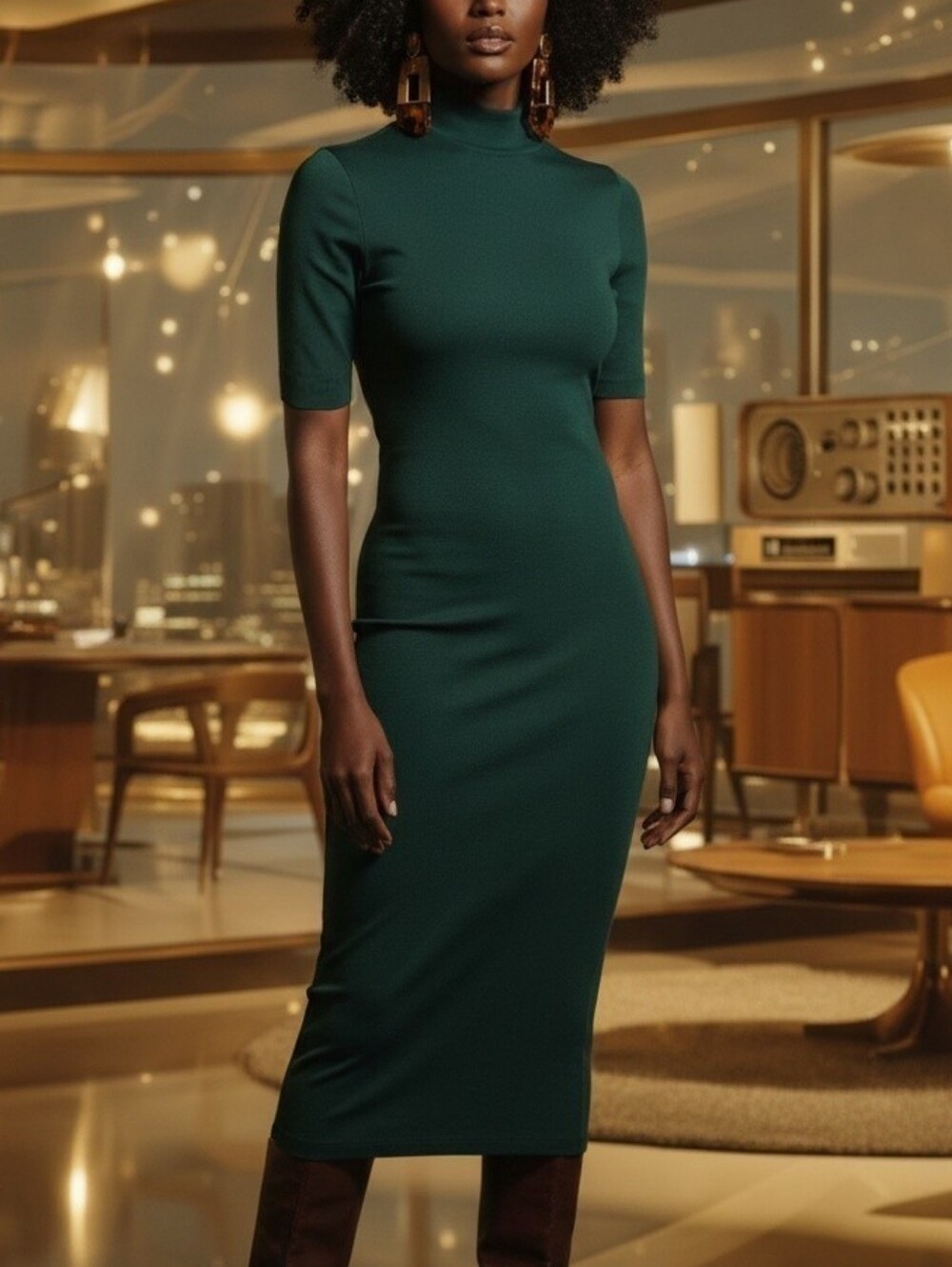 H&M Elegant Forest Green Bodycon Dress with Zippered Back Slit